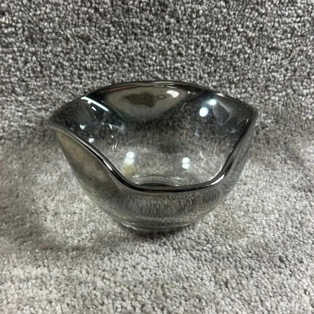 Vintage Bowl Smoke Ombre‎ Silver Rim Glass Dish